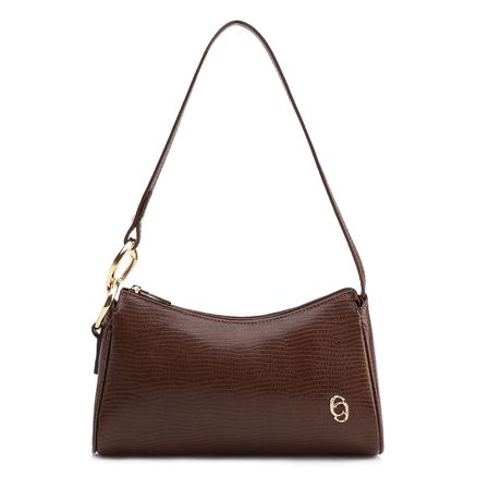 Bolsa De Ombro - Pequena Marrom Couro Lezard Argola Dourada