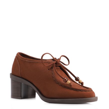 Mocassim - Marrom Salto Bloco Médio Couro Nobuck Floater Amarração