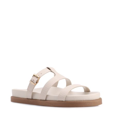 Papete -  Off White Couro Lezard Tiras Fivela