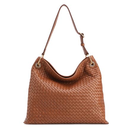 Bolsa Hobo - Grande Couro Marrom Claro Tressê Argola