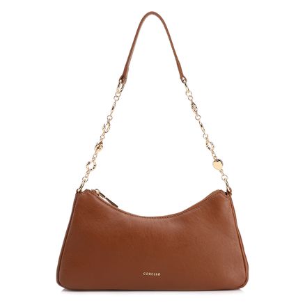 Bolsa De Ombro - Pequena Couro Marrom Claro Alça Metal Dourado