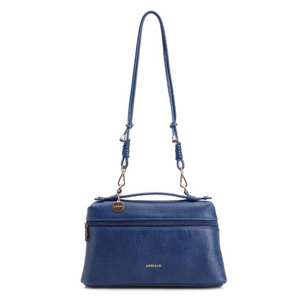 Bolsa De Ombro - Pequena Couro Antique Azul Zíper Frontal