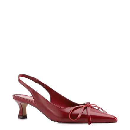 Scarpin - Vermelho Salto Baixo Couro Slingback Maxi Laço