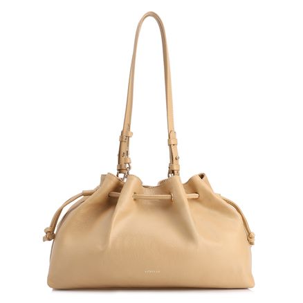 Bolsa De Ombro - Média Couro Bege Franzida