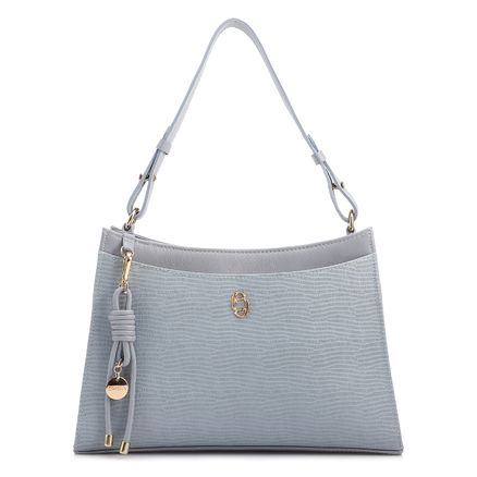 Bolsa De Ombro - Média Azul Couro Lezard Pingente