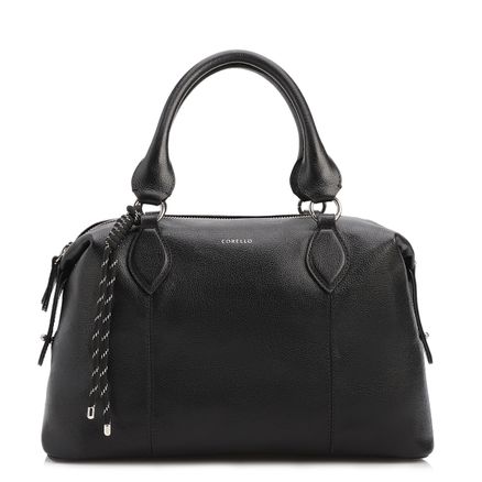 Bolsa Tote - Grande Couro Preta Compartimentos