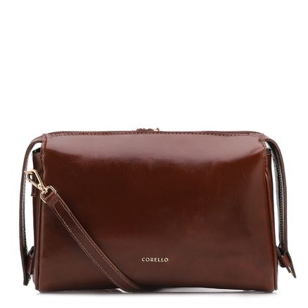 Bolsa Transversal - Pequena Couro Marrom Zíper Alça De Mão