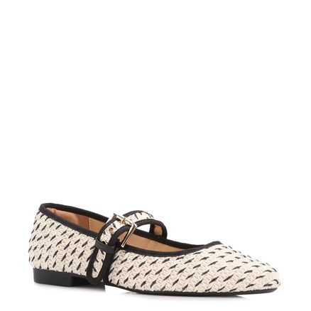 Sapatilha - Off White Alt Rafia Tramado Fivela Bicolor