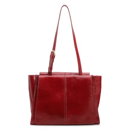 Bolsa De Ombro - Média Couro Vermelha Dupla Aba