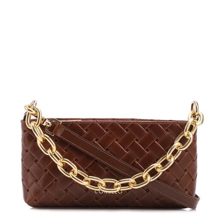Bolsa Transversal - Pequena Couro Textura Tressê Marrom