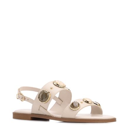 Rasteirinha - Off White Couro Pedras