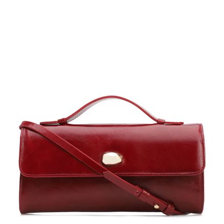 Bolsa De Mão - Pequena Couro Vermelha Aplique Dourado