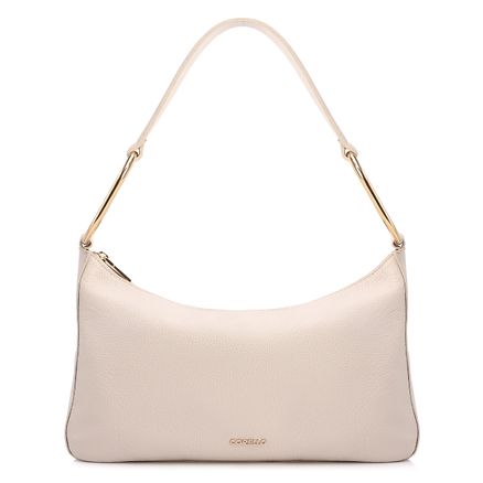 Bolsa Hobo - Média Couro Off White Argolas Douradas Laterais