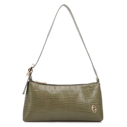 Bolsa De Ombro - Pequena Couro Croco Verde Alça Fivela Lateral